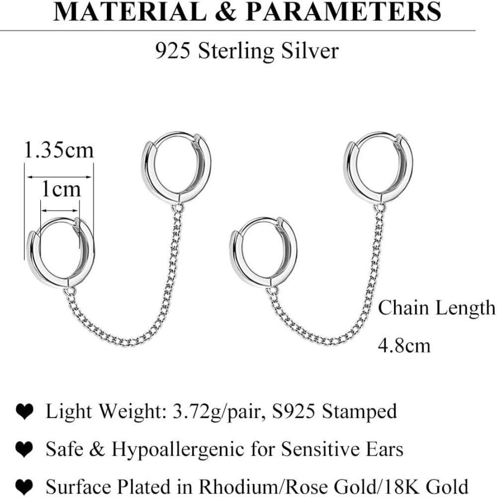 Solid 925 Sterling Silver Double Hoop Earrings Ch… - image 7